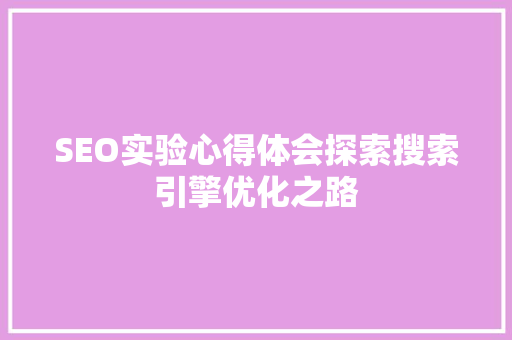 SEO实验心得体会探索搜索引擎优化之路