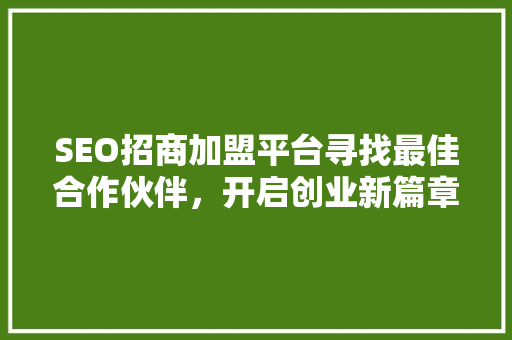 SEO招商加盟平台寻找最佳合作伙伴，开启创业新篇章