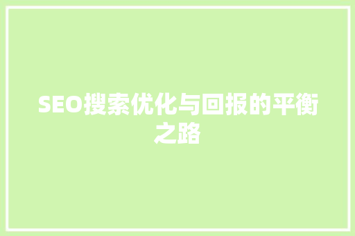 SEO搜索优化与回报的平衡之路