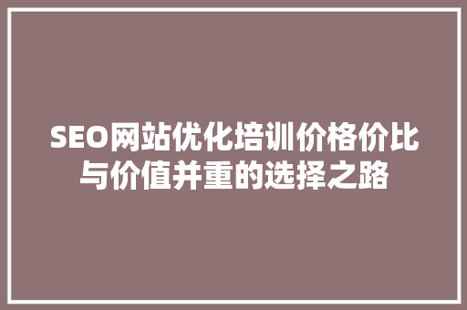 SEO网站优化培训价格价比与价值并重的选择之路