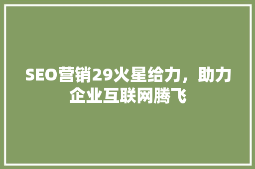 SEO营销29火星给力，助力企业互联网腾飞