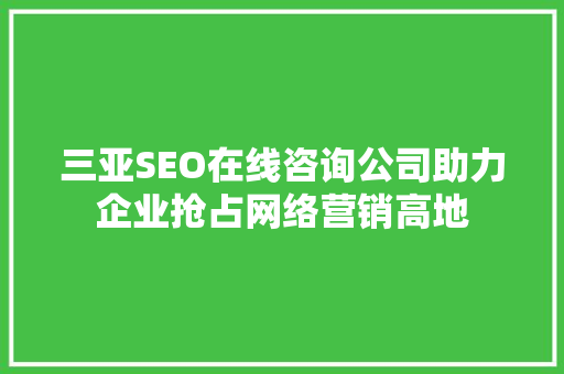 三亚SEO在线咨询公司助力企业抢占网络营销高地