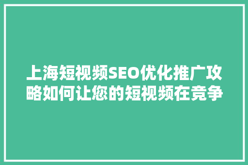 上海短视频SEO优化推广攻略如何让您的短视频在竞争激烈的市场中脱颖而出