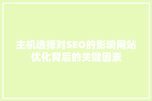 主机选择对SEO的影响网站优化背后的关键因素  第1张