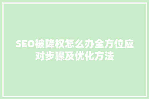 SEO被降权怎么办全方位应对步骤及优化方法
