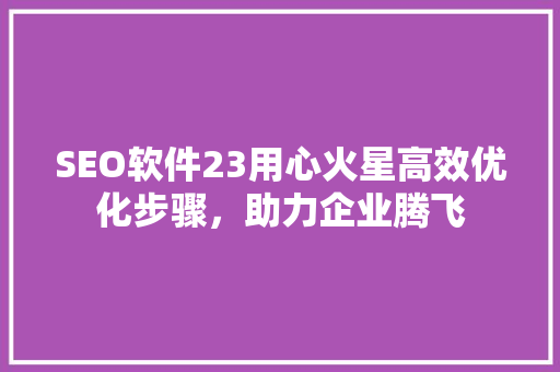SEO软件23用心火星高效优化步骤，助力企业腾飞