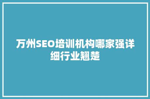 万州SEO培训机构哪家强详细行业翘楚