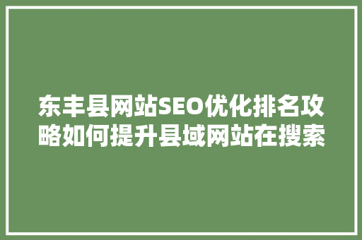 东丰县网站SEO优化排名攻略如何提升县域网站在搜索引擎中的表现