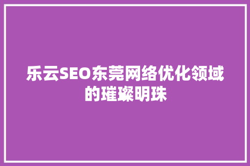 乐云SEO东莞网络优化领域的璀璨明珠