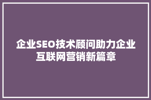 企业SEO技术顾问助力企业互联网营销新篇章