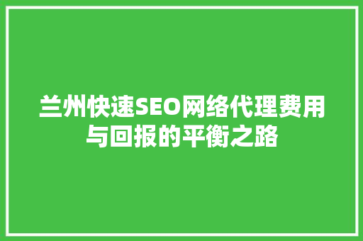 兰州快速SEO网络代理费用与回报的平衡之路
