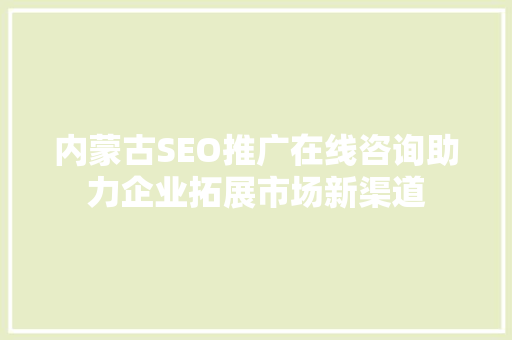 内蒙古SEO推广在线咨询助力企业拓展市场新渠道
