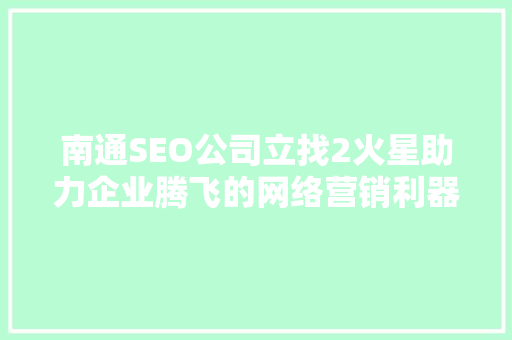 南通SEO公司立找2火星助力企业腾飞的网络营销利器