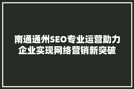 南通通州SEO专业运营助力企业实现网络营销新突破