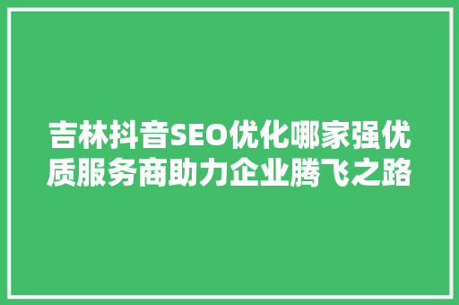 吉林抖音SEO优化哪家强优质服务商助力企业腾飞之路