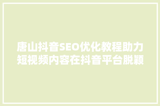唐山抖音SEO优化教程助力短视频内容在抖音平台脱颖而出