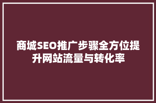 商城SEO推广步骤全方位提升网站流量与转化率