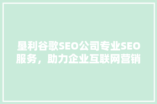 垦利谷歌SEO公司专业SEO服务，助力企业互联网营销新高度