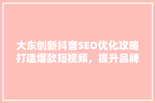大东创新抖音SEO优化攻略打造爆款短视频，提升品牌影响力