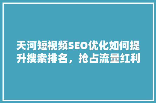 天河短视频SEO优化如何提升搜索排名，抢占流量红利