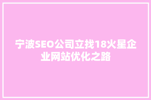 宁波SEO公司立找18火星企业网站优化之路