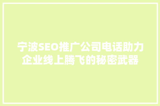 宁波SEO推广公司电话助力企业线上腾飞的秘密武器