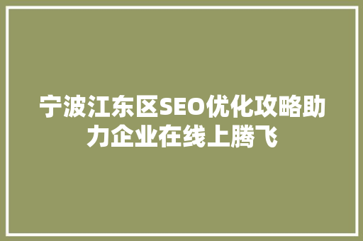 宁波江东区SEO优化攻略助力企业在线上腾飞