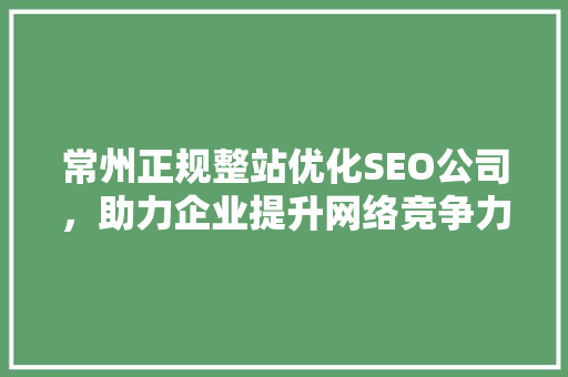 常州正规整站优化SEO公司，助力企业提升网络竞争力