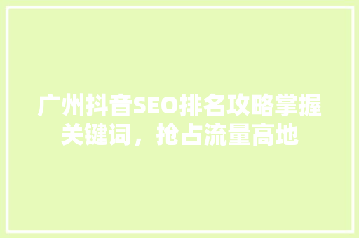 广州抖音SEO排名攻略掌握关键词，抢占流量高地