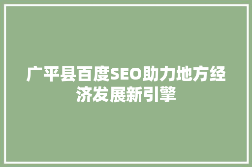 广平县百度SEO助力地方经济发展新引擎