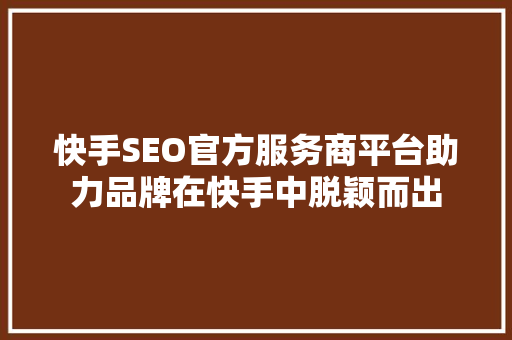 快手SEO官方服务商平台助力品牌在快手中脱颖而出