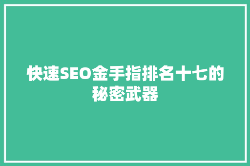 快速SEO金手指排名十七的秘密武器