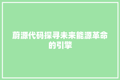 蔚源代码探寻未来能源革命的引擎