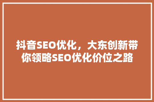 抖音SEO优化，大东创新带你领略SEO优化价位之路