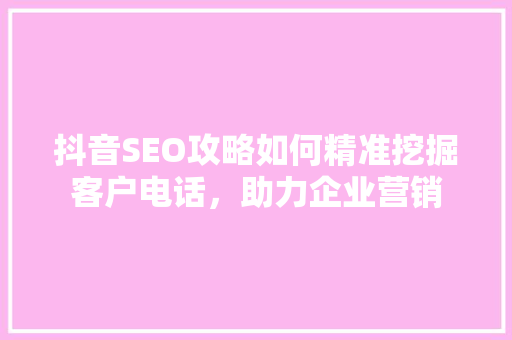 抖音SEO攻略如何精准挖掘客户电话，助力企业营销