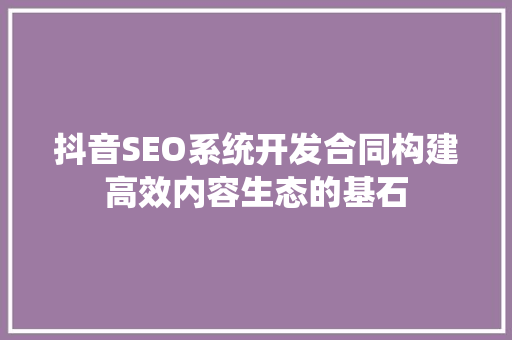 抖音SEO系统开发合同构建高效内容生态的基石