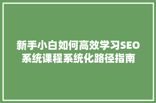 新手小白如何高效学习SEO系统课程系统化路径指南