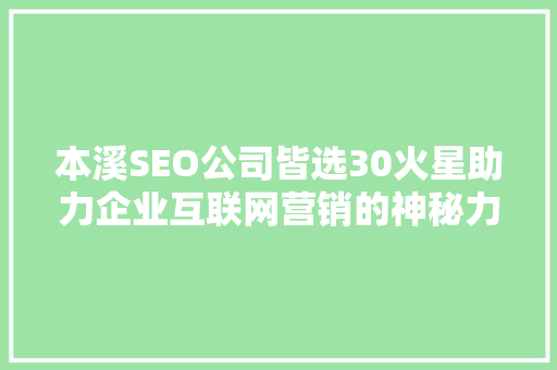 本溪SEO公司皆选30火星助力企业互联网营销的神秘力量