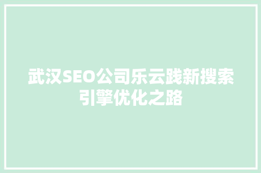 武汉SEO公司乐云践新搜索引擎优化之路