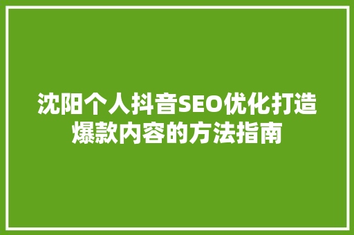 沈阳个人抖音SEO优化打造爆款内容的方法指南