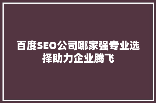 百度SEO公司哪家强专业选择助力企业腾飞