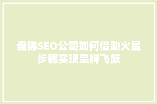 盘锦SEO公司如何借助火星步骤实现品牌飞跃  第1张