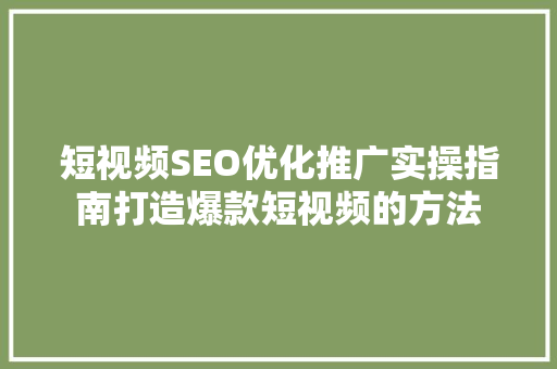 短视频SEO优化推广实操指南打造爆款短视频的方法