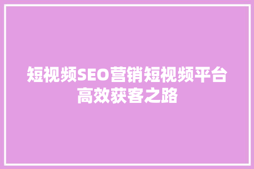 短视频SEO营销短视频平台高效获客之路