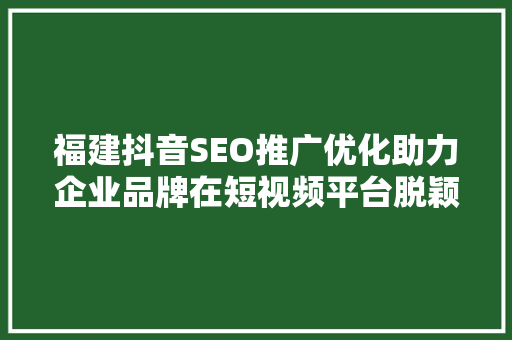 福建抖音SEO推广优化助力企业品牌在短视频平台脱颖而出