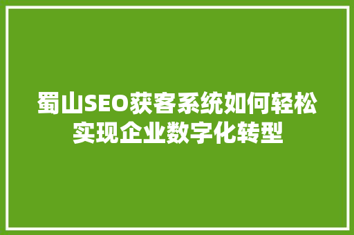 蜀山SEO获客系统如何轻松实现企业数字化转型