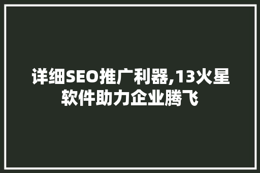 详细SEO推广利器,13火星软件助力企业腾飞