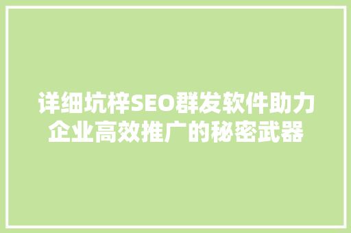 详细坑梓SEO群发软件助力企业高效推广的秘密武器