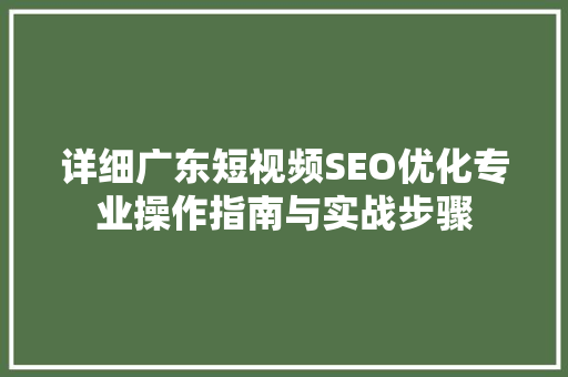 详细广东短视频SEO优化专业操作指南与实战步骤
