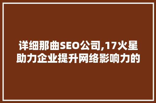 详细那曲SEO公司,17火星助力企业提升网络影响力的专业之选